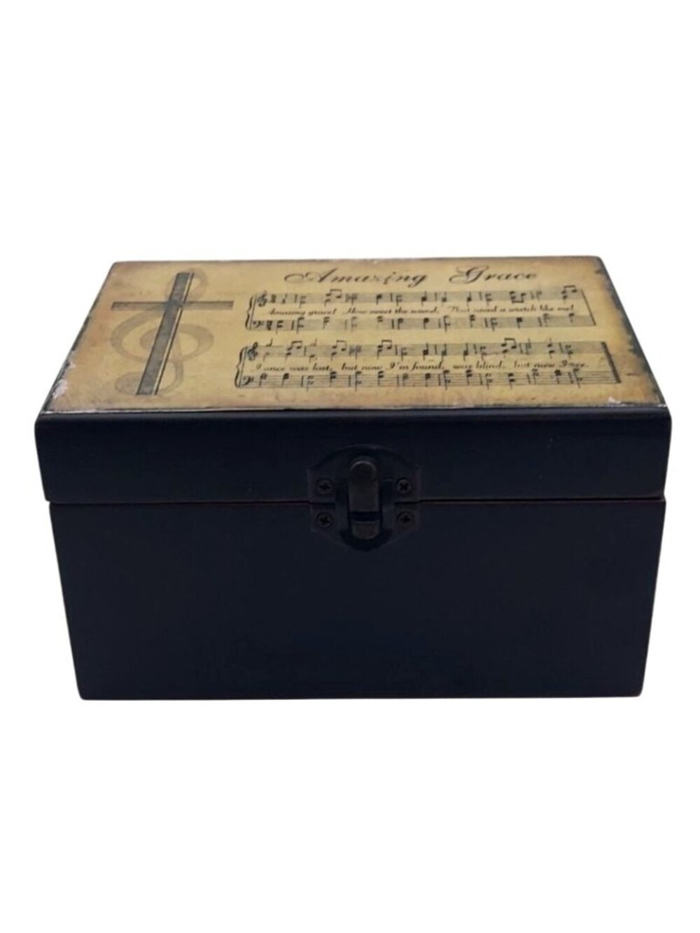 Amazing Grace Rustic Wood Keepsake Jewelry Box Hinged Lid Christian Religious